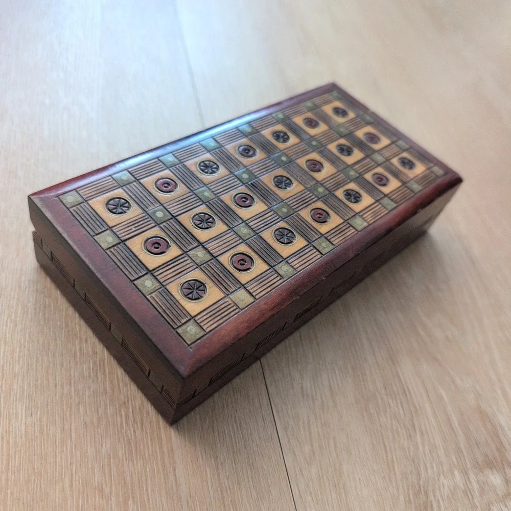 Cepelia Poland Handcrafted Inlaid Wood Trinket Box Two Compartment Jewelry Case